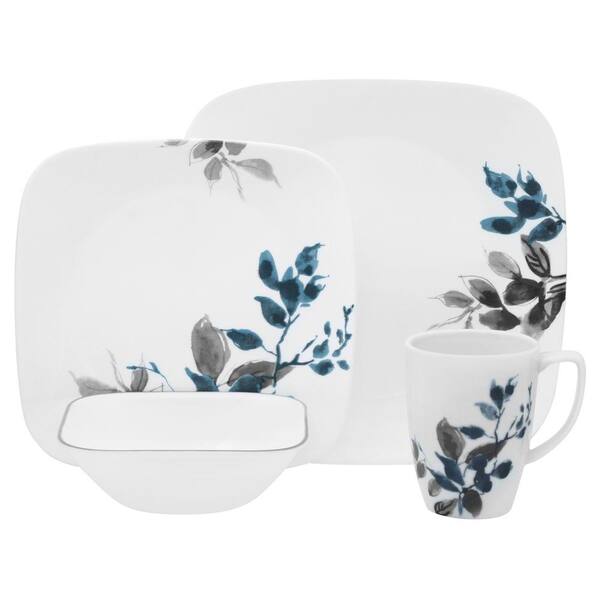 Corelle Boutique Kyoto Leaves 16-Piece Asian Inspired Kyoto Night Porcelain Dinnerware Set (Service for 4)