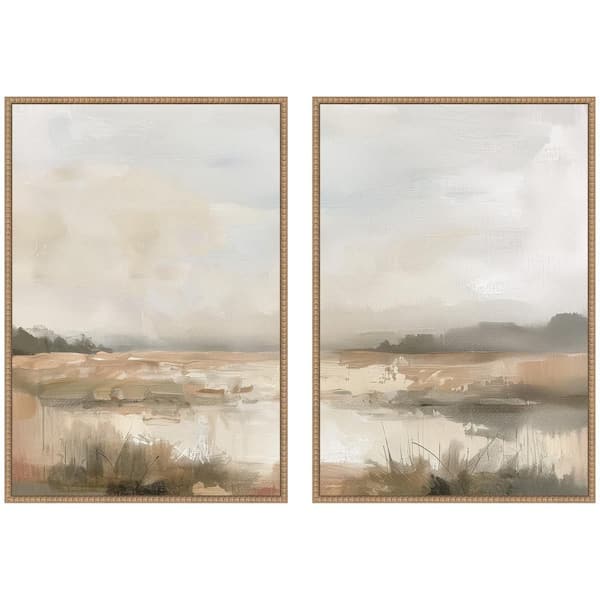 2 Piece Sylvie "Neutral Abstract Landscape" by The Creative Bunch Studio Landscape Framed Art Print Set 33 in. x 23 in.