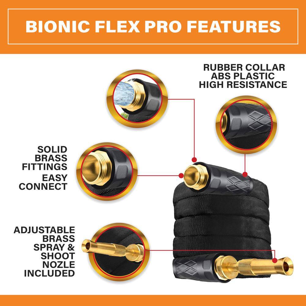 Bionic Flex Pro 25ft Black Polyester Garden Hose with Brass Nozzle