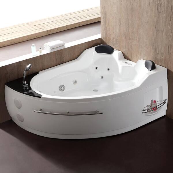 EAGO 67 in. Acrylic Right Drain Corner Apron Front Whirlpool Bathtub in White