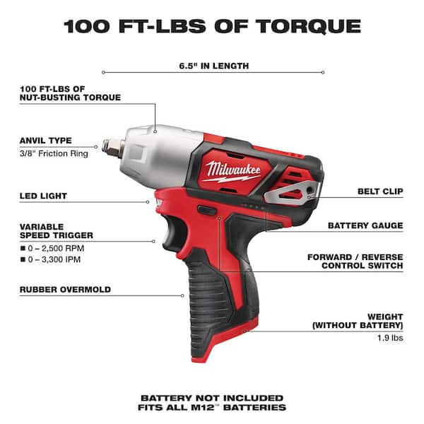 M12 12V Lithium-Ion Cordless 3/8 in. Impact Wrench (Tool-Only)
