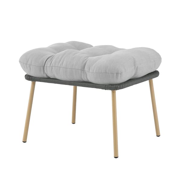 Pocassy DarkGray Wicker Outdoor Egg Chair Ottoman Steel Frame Footstool with Removable LightGray Cushions