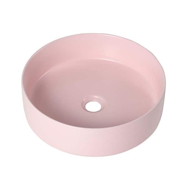 FUNKOL Bathroom Pink Ceramic Round Vessel Sink