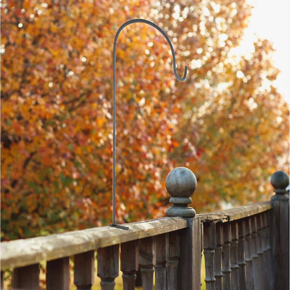 Adjustable Black Metal Deck Rail Shepherd's Hook