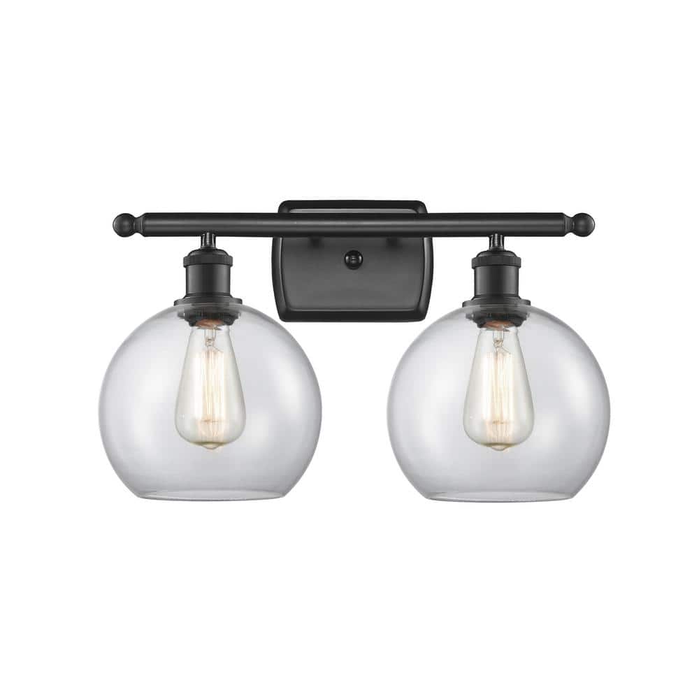 Athens 18 in. 2-Light Matte Black Vanity Light with Clear Glass Shade price history on PriceWatchPro