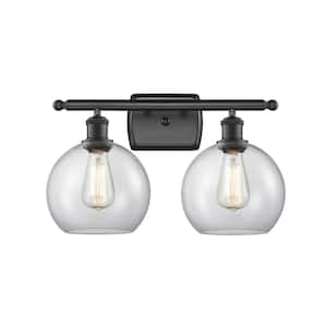 Athens 18 in. 2-Light Matte Black Vanity Light with Clear Glass Shade