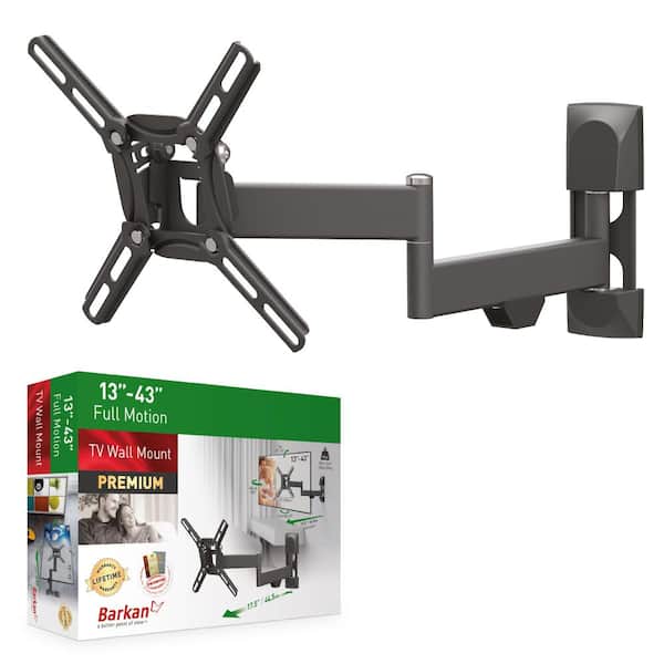 Barkan a Better Point of View Barkan 13" to 43" Full Motion - 4 Movement Flat / Curved TV Wall Mount, Black, Patented, Touch & Tilt, UL Listed