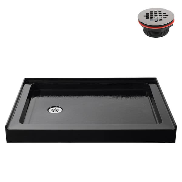 GB-2506-28-BL 48 in. x 32 in. Alcove Acrylic Shower Pan Base in Glossy Black with Left Drain, Drain Included