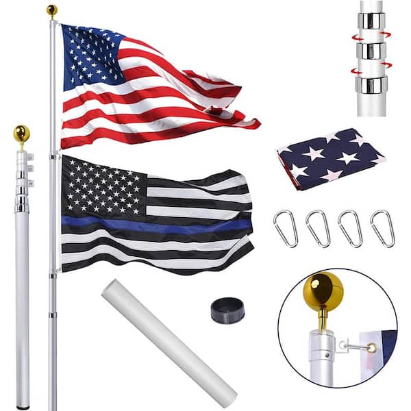 30 ft. Aluminum Telescopic Flag Pole Kit Flagpole 3 ft. x 5 ft. US Flag and  Ball Top for Commercial Residential Outdoor
