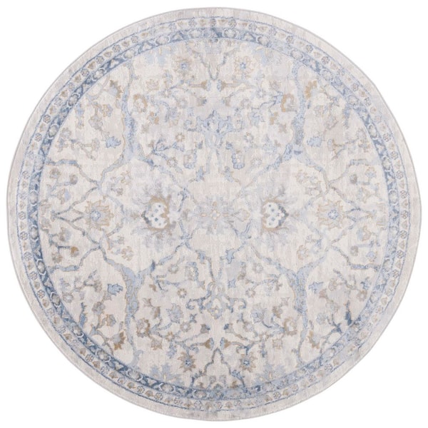 Palma 5 ft. x 5 ft. Beige/Light Blue Ornate Border Round Area Rug