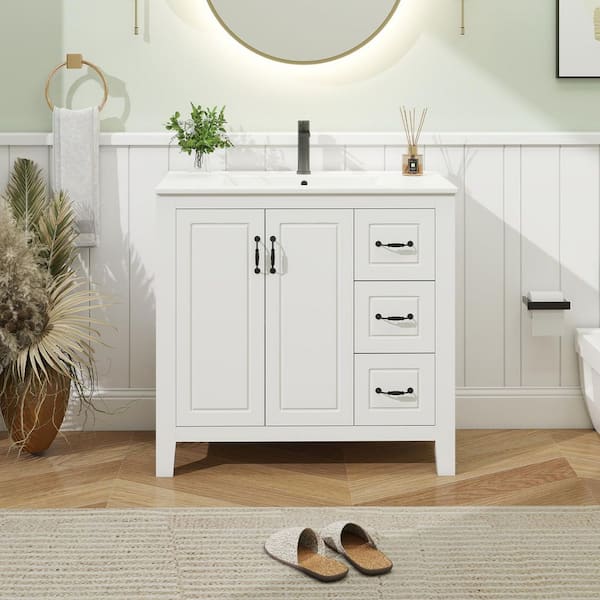 Puluomis 24 in. W x 19 in. D x 33 in. H Single Sink Bath Vanity in White with White Solid Surface Top