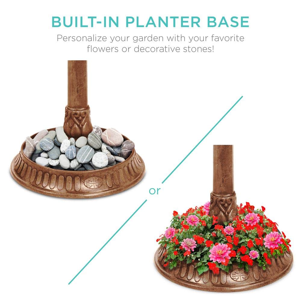 Bronze Solar-Powered Outdoor Bird Bath with Planter Base