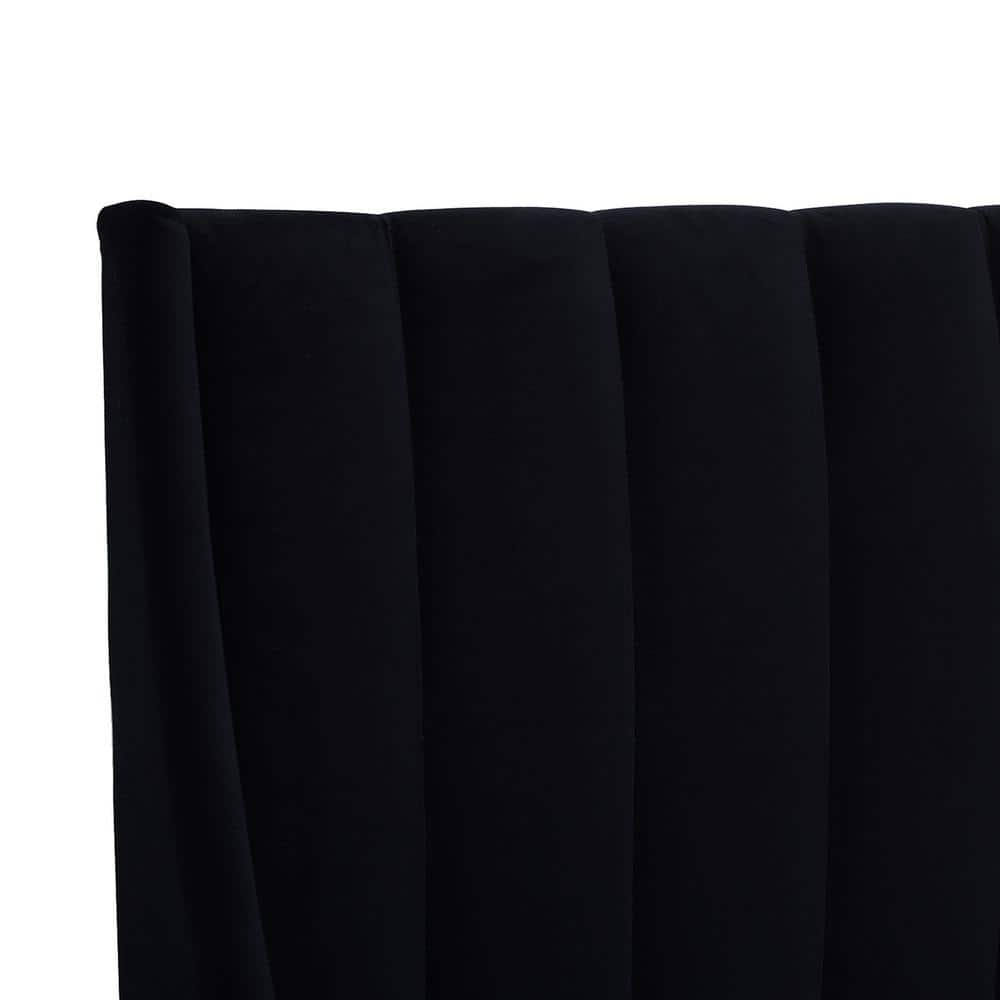 Aspen Anthracite Black Velvet King Platform Bed Frame with Tufted Headboard