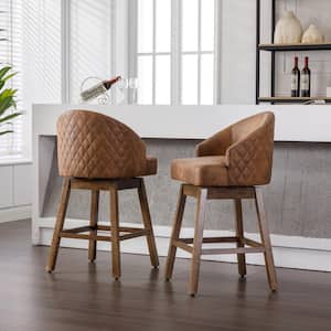 Set of 2 Swivel Counter Height Bar Stools Accent Chairs with Footrest for Kitchen, Dining Room, Brown