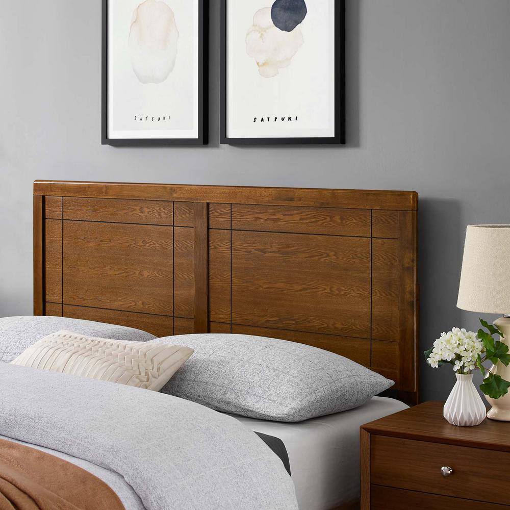 Archie Walnut Full Rubberwood Mid-Century Modern Headboard