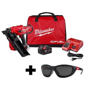 M18 FUEL 3-1/2 in. 18-Volt 30-Degree Lithium-Ion Brushless Framing Nailer Kit and Polarized Tinted Safety Glasses