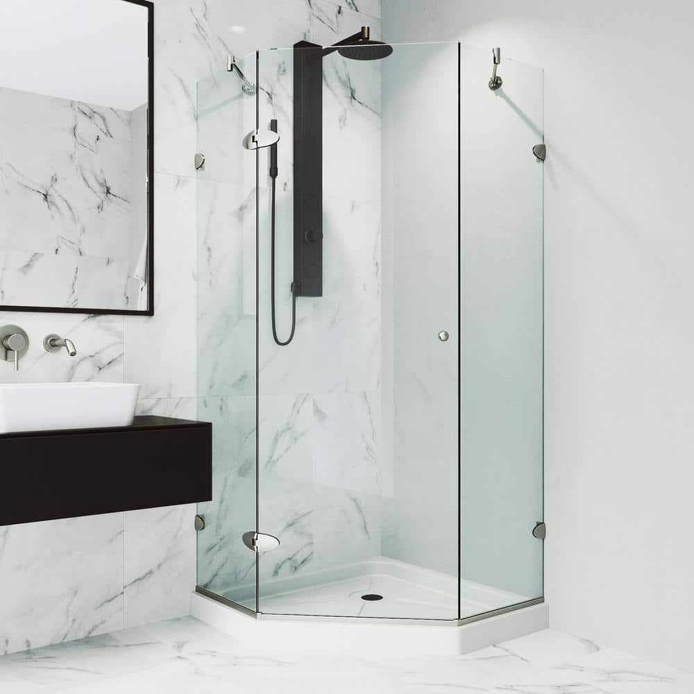 Verona 42" Frameless Neo-Angle Shower Enclosure with Clear Glass and Brushed Nickel Hardware