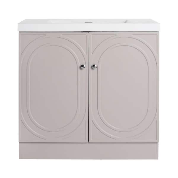 35.4 in. Single Sink Freestanding Khaki Bath Vanity with White Resin Top and 2-Door Storage Cabinet Unassembled