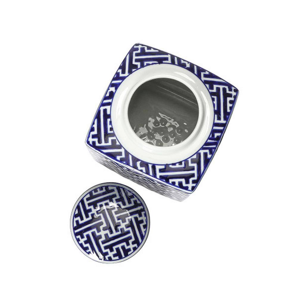 Blue and White Ceramic Ginger Jar with Lid