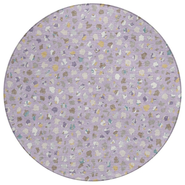 Chantille Machine Washable Indoor/Outdoor Abstract ACN3089 Lavender 8 ft. x 8 ft. Round Rug