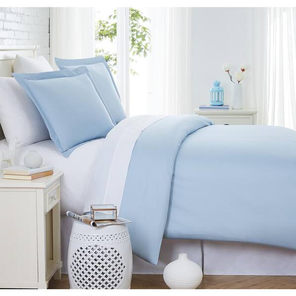 SOUTHSHORE FINE LINENS 300 TC 3-Piece Blue Full/Queen 100% Cotton Sateen Duvet Cover Set