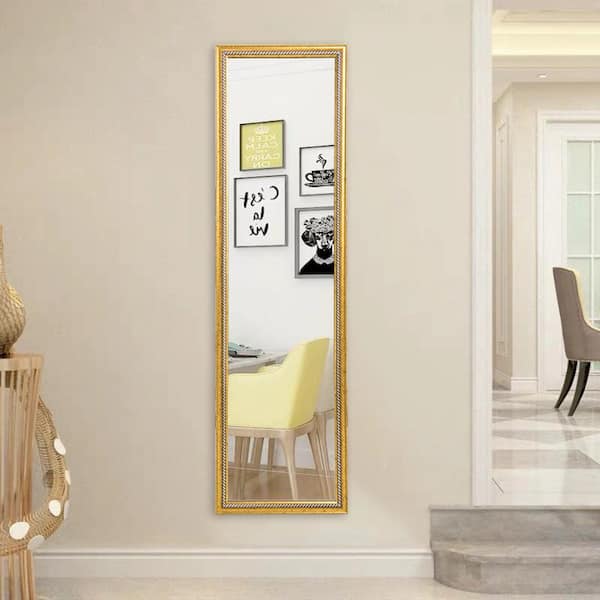 14 in. W x 50 in. H Rectangular Metal Framed Wall Bathroom Vanity Mirror in Gold