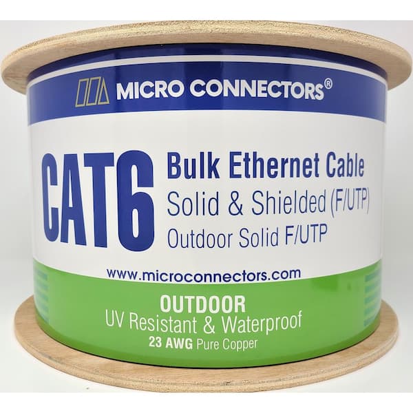 Micro Connectors, Inc 1000 ft. White 23 AWG Solid Shielded CAT6 UV  Resistant Bulk Ethernet Cable TR4-560W-OUT - The Home Depot