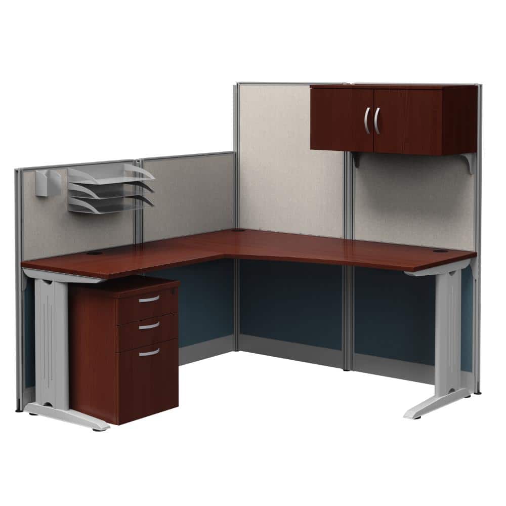 Instant Office 65W x 65D L-Workstation Panel with Storage and Accessory Kit in Hansen Cherry