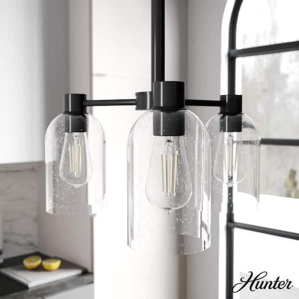 Hunter Lochemeade 3 Light Noble Bronze Chandelier with Clear Seeded Glass Shades Kitchen Light