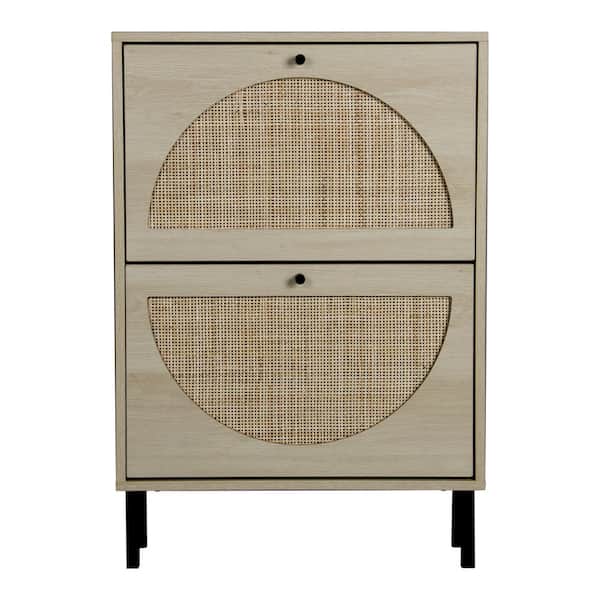 Amucolo 34.3 in. H x 23.6 in. W Natural MDF Wood 2-Doors Shoe Storage Cabinet