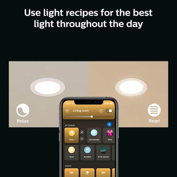 Philips Hue 5 6 in. Integrated LED White and Color Canless Ultra Thin Slim Trim Recessed Light 1 Pack 579573 The Home Depot