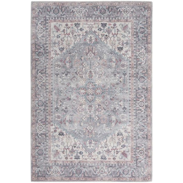 57 GRAND BY NICOLE CURTIS 57 Grand Machine Washable Grey 4 ft. x 6 ft. Bordered Traditional Area Rug