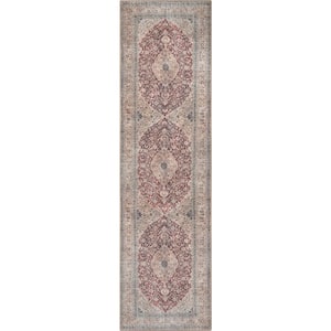 Lotus Tonti Red Vintage Medallion Oriental 2 ft. 7 in. x 9 ft. 10 in. Machine Washable Runner Rug
