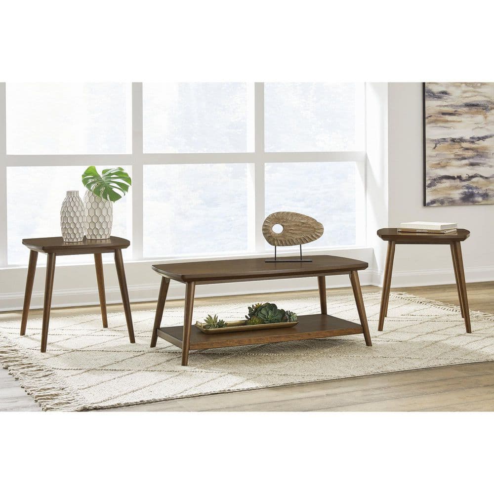 Lyncott Dark Brown Mid-Century Modern Coffee and End Table Set