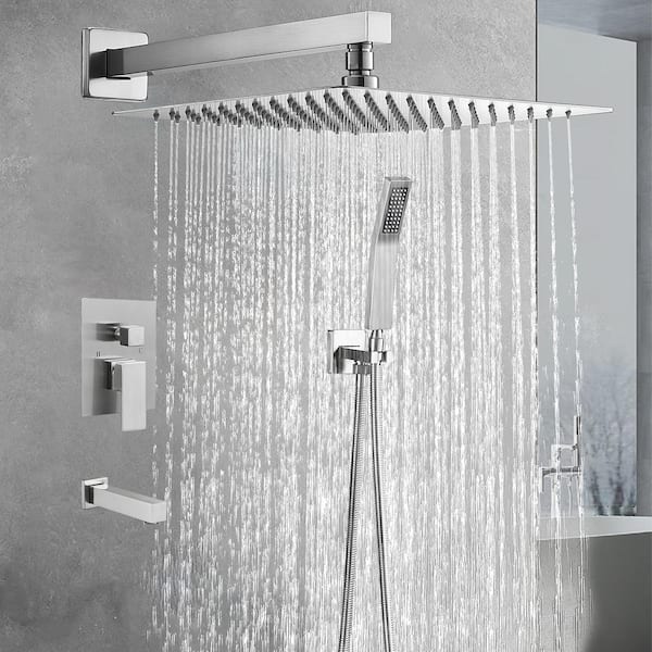 Rain Single Handle 1-Spray Tub Shower Faucet Handheld Combo with Valve 1.8 GPM 12 in. Adjustable Head in Brushed Nickel