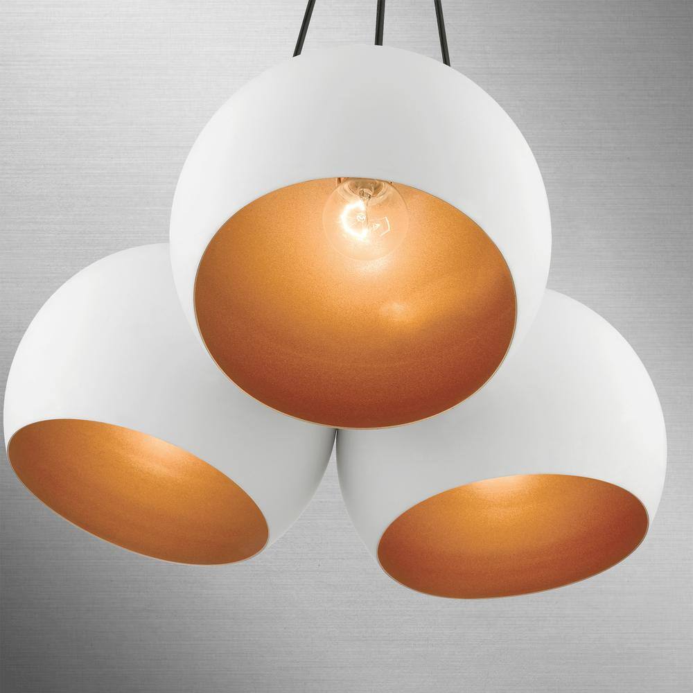 Piedmont 3-Light White Globe Pendant with Gold Interior & Brushed Nickel Accents