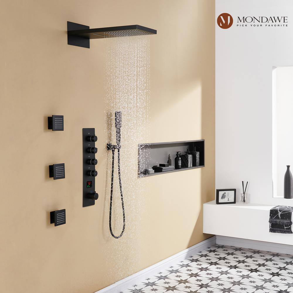 Matte Black 22" Dual Shower System with 3 Body Jets