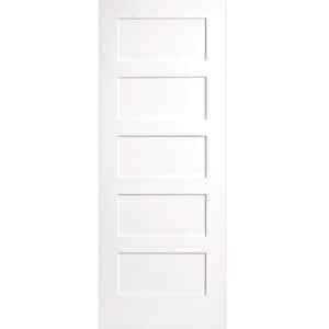 24 in. x 80 in. 5-Panel White Primed Shaker Solid Core Wood Interior Door Slab