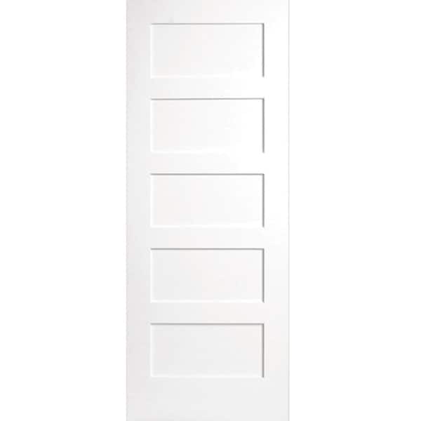 36 in. x 80 in. 5-Panel Primed White Shaker Solid Core Wood Interior Door Slab