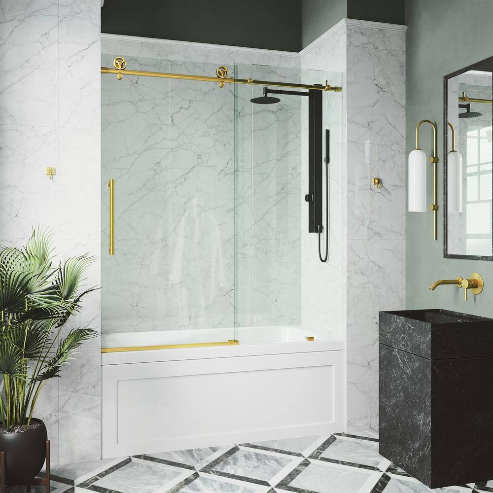 Cass 60'' Frameless Sliding Tub Door with Matte Gold Finish