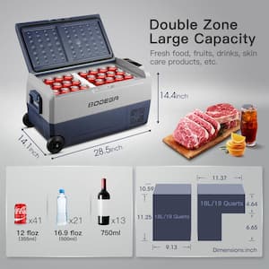 2.25 cu. ft. 64 Qt. Dual Zone Car Fridge with App Control for Travel Camping and Home Use in Blue, Outdoor Refrigerator
