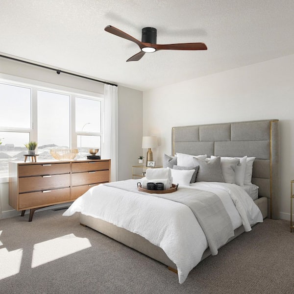 51.4 in. Black Flush Mount Fandelier Ceiling Fan w/ LED Included w/ Remote Control for Living Room Bedroom