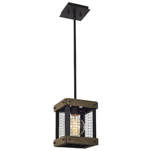 Davenport 60-Watt 1-Light Textured Black Farmhouse Pendant Light with Black Shade, No Bulb Included