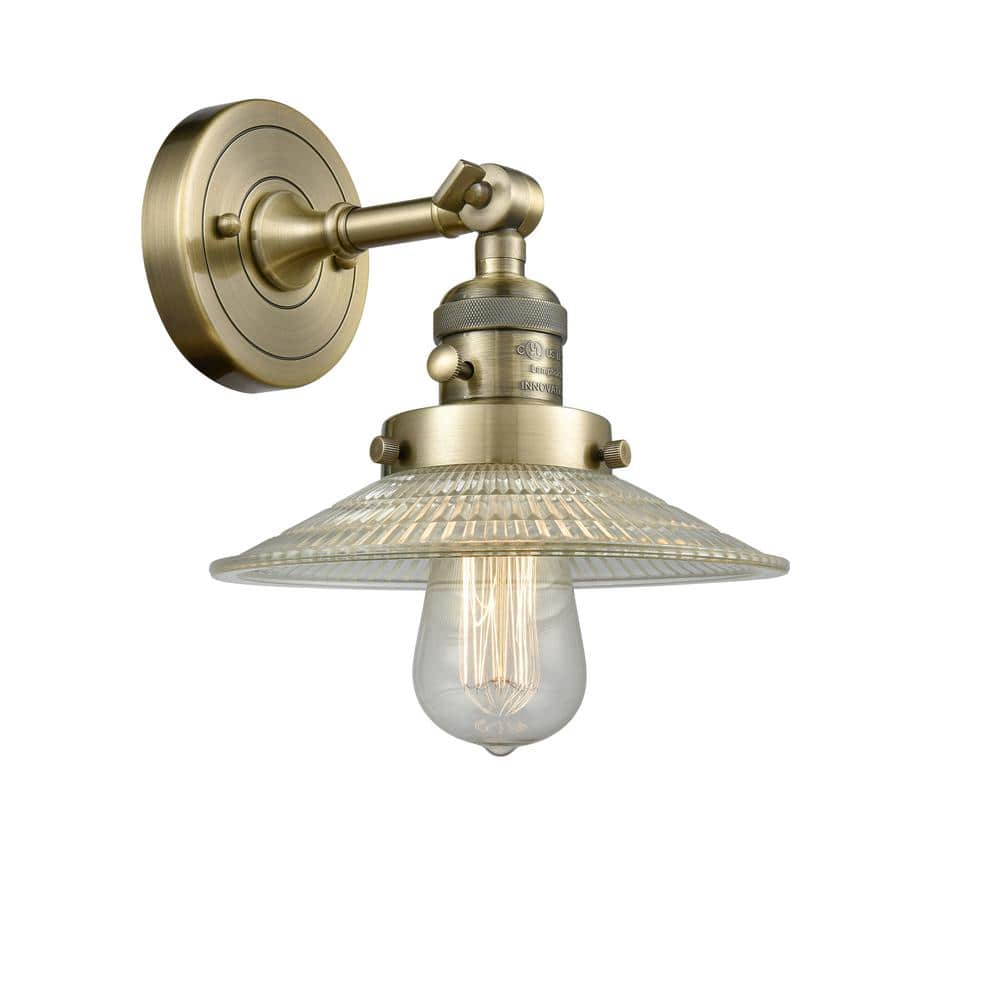 Halophane 1-Light Antique Brass, Clear Halophane Wall Sconce with Clear Glass Shade price history on PriceWatchPro