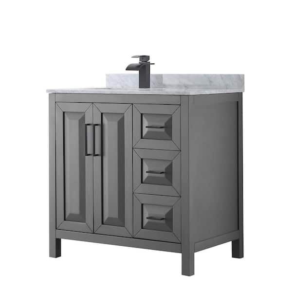 Wyndham Collection Daria 36 in. W x 22 in. D x 35.75 in. H Single Bath Vanity in Dark Gray with White Carrara Marble Top