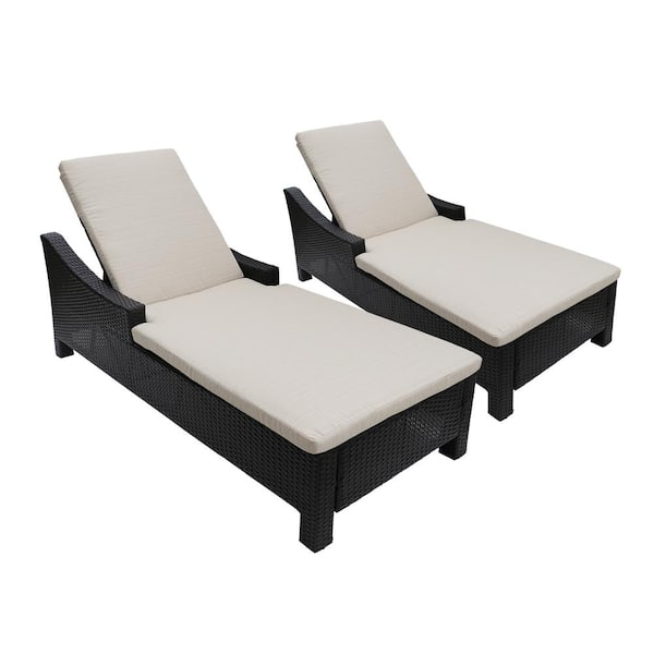Noble House Antibes Multi-Brown Plastic Outdoor Chaise Lounge with Beige Cushion (Set of 2)