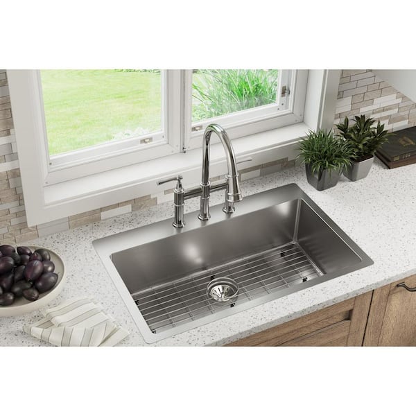 Crosstown 33 in. Drop-In/Undermount Single Bowl 18-Gauge Polished Satin Stainless Steel Kitchen Sink Kit w/ Accessories