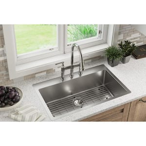 Crosstown 33in. Dual Mount 1 Bowl 18 Gauge Polished Satin Stainless Steel Sink w/ Accessories