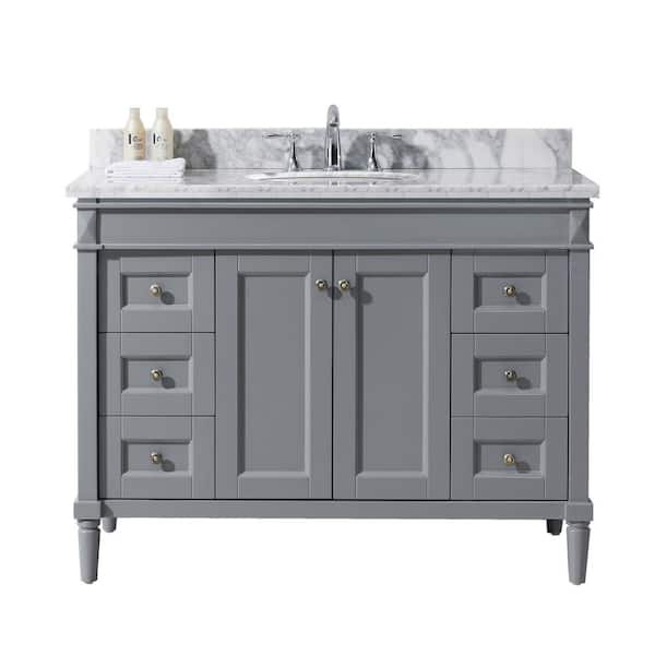 Virtu USA Tiffany 49 in. W Bath Vanity in Gray with Marble Vanity Top in White with Round Basin