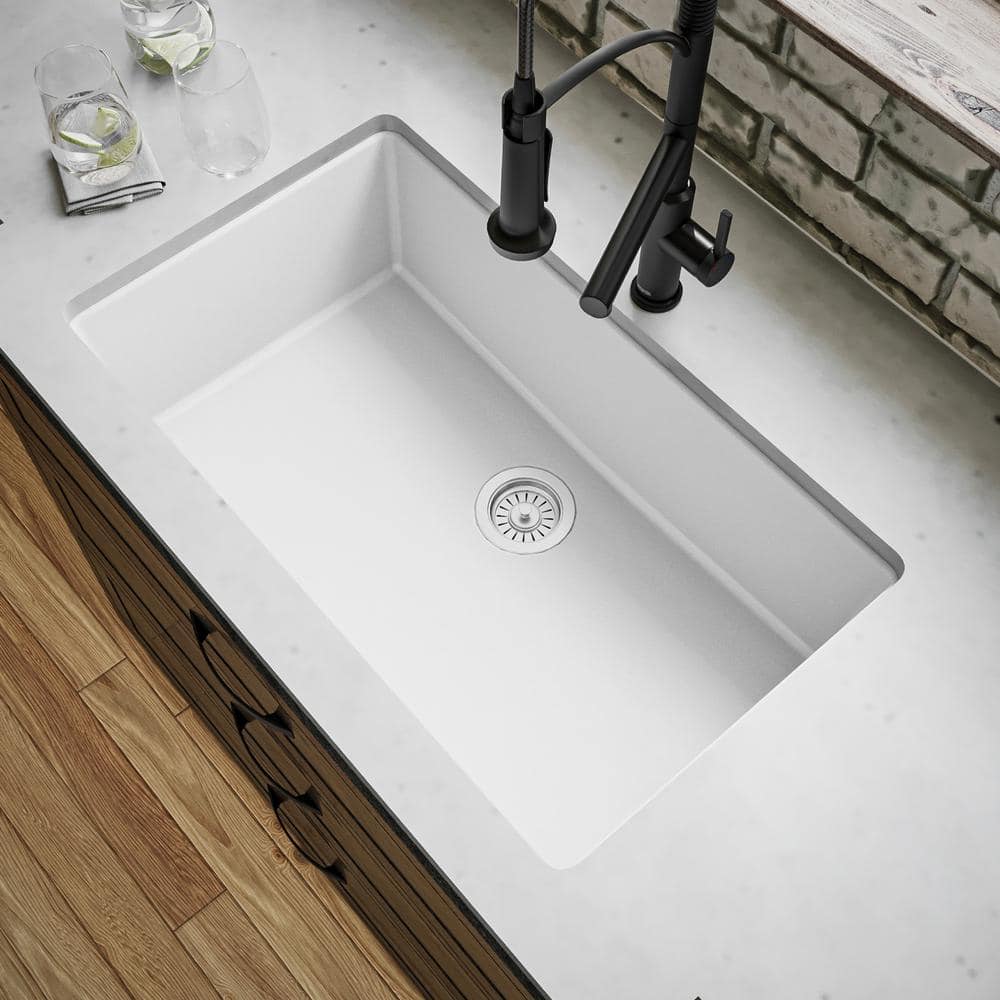 White Quartz Large Single Bowl Undermount Kitchen Sink